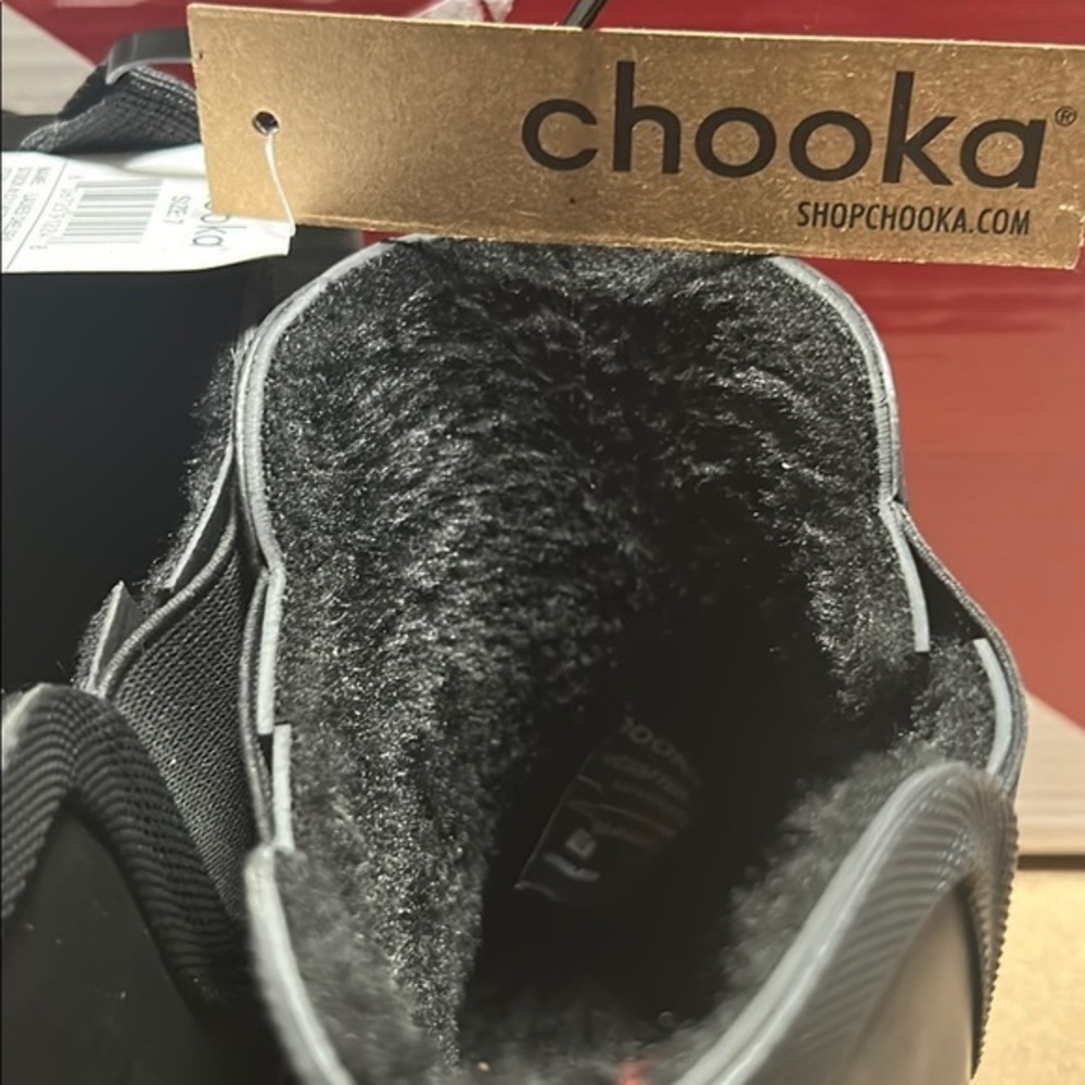 Chooka Ladies Chelsea Rain Boot Black Faux Fur Lined Duck Boot C11407936B Size 7 - Picture 3 of 7